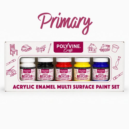Polyvine Craft Acrylic Enamel Paint Set x 5: Primary
