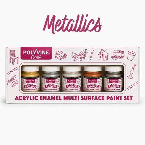 Polyvine Craft Acrylic Enamel Paint Set x 5: Metallics
