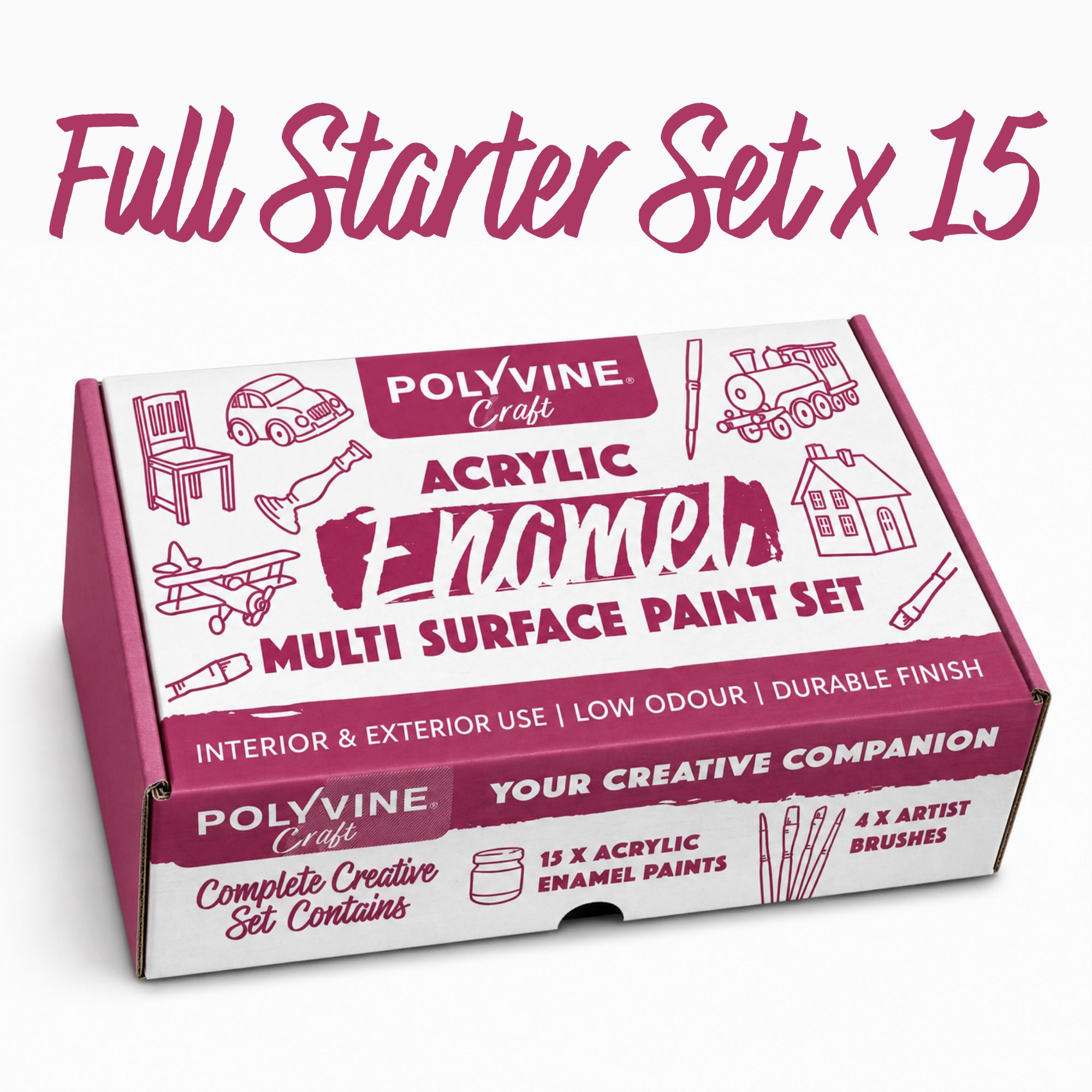 Polyvine Craft Acrylic Enamel Paint Set x 15: Starter Set